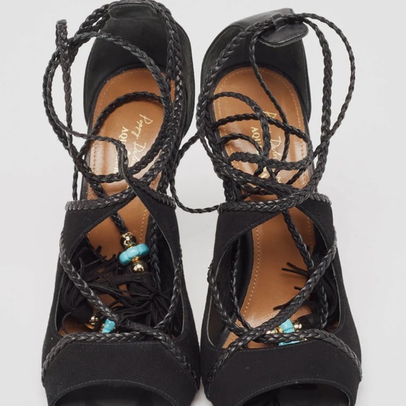 Aquazzura Poppy Delevingne Black Peep-Toe Heels Sz 38 - Picture 5 of 16